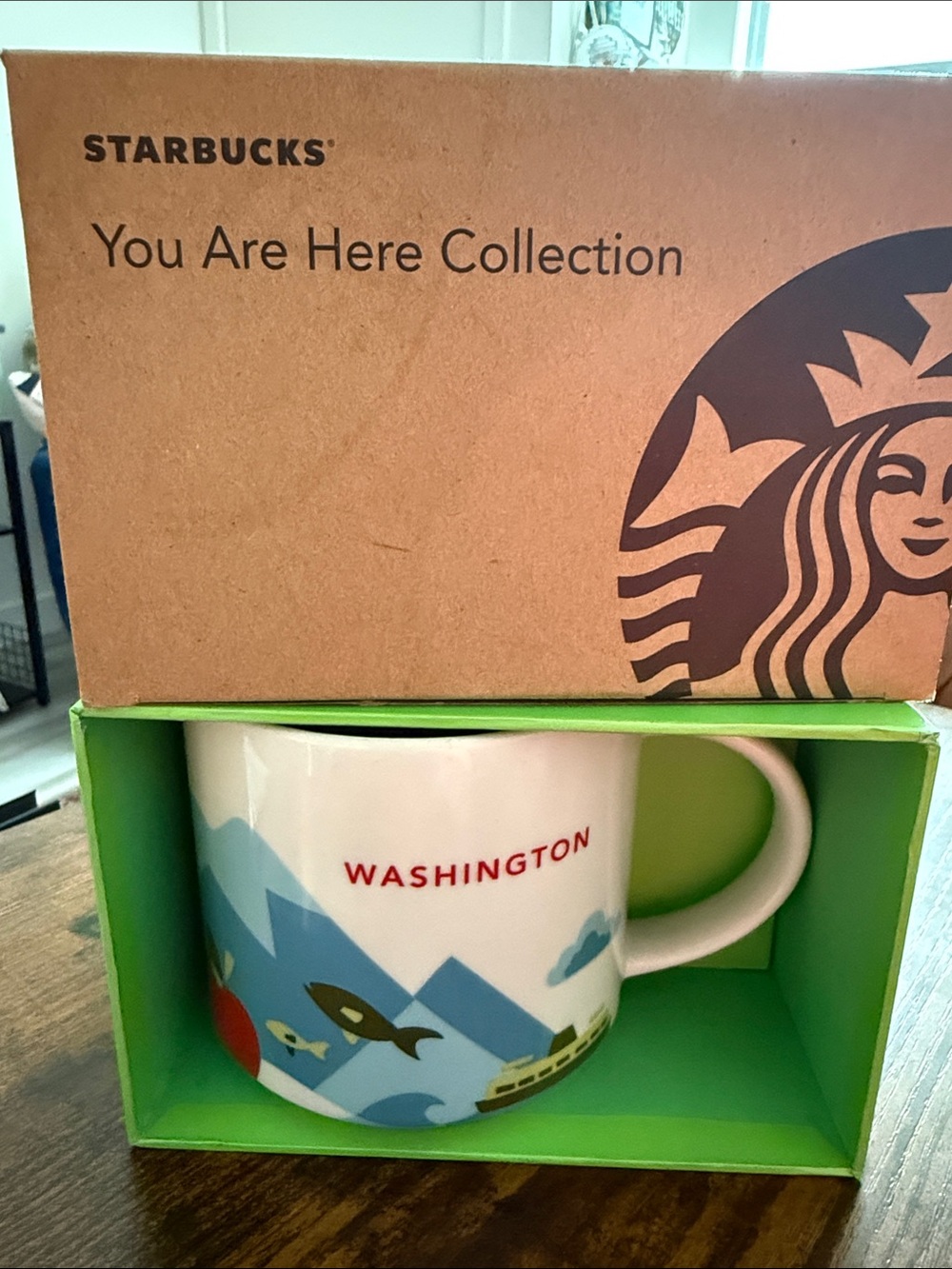 Starbucks Washington You Are Here Mug - White with Blue, Green, Red Accents